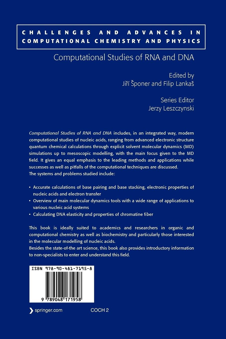 Rückseite: 9789048171958 | Computational studies of RNA and DNA | Filip Lanka¿ (u. a.) | Buch