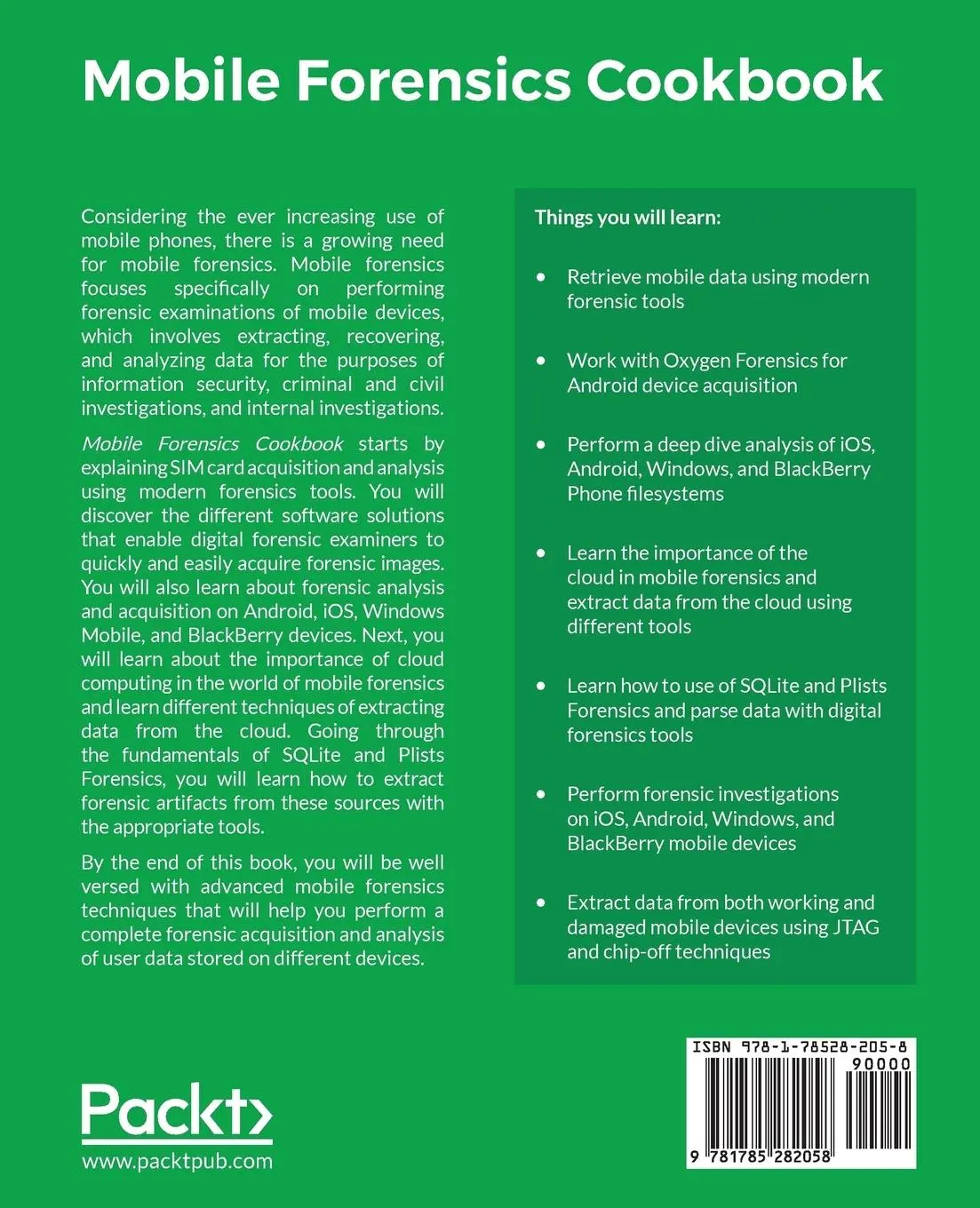 Rückseite: 9781785282058 | Mobile Forensics Cookbook | Igor Mikhaylov | Taschenbuch | Englisch