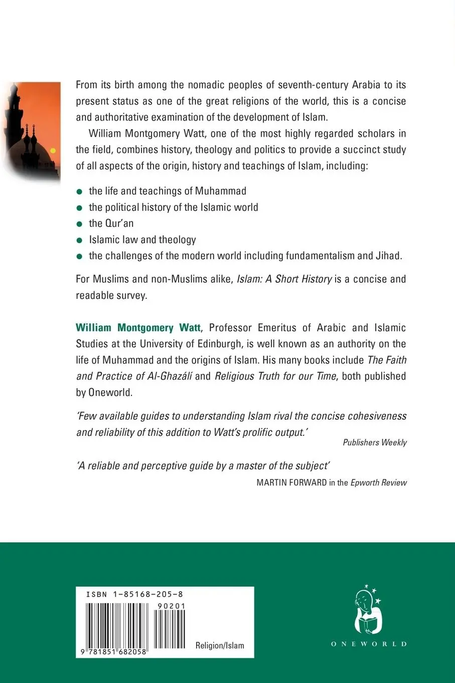 Rückseite: 9781851682058 | Islam | A Short History | William Montgomery Watt | Taschenbuch | 1999