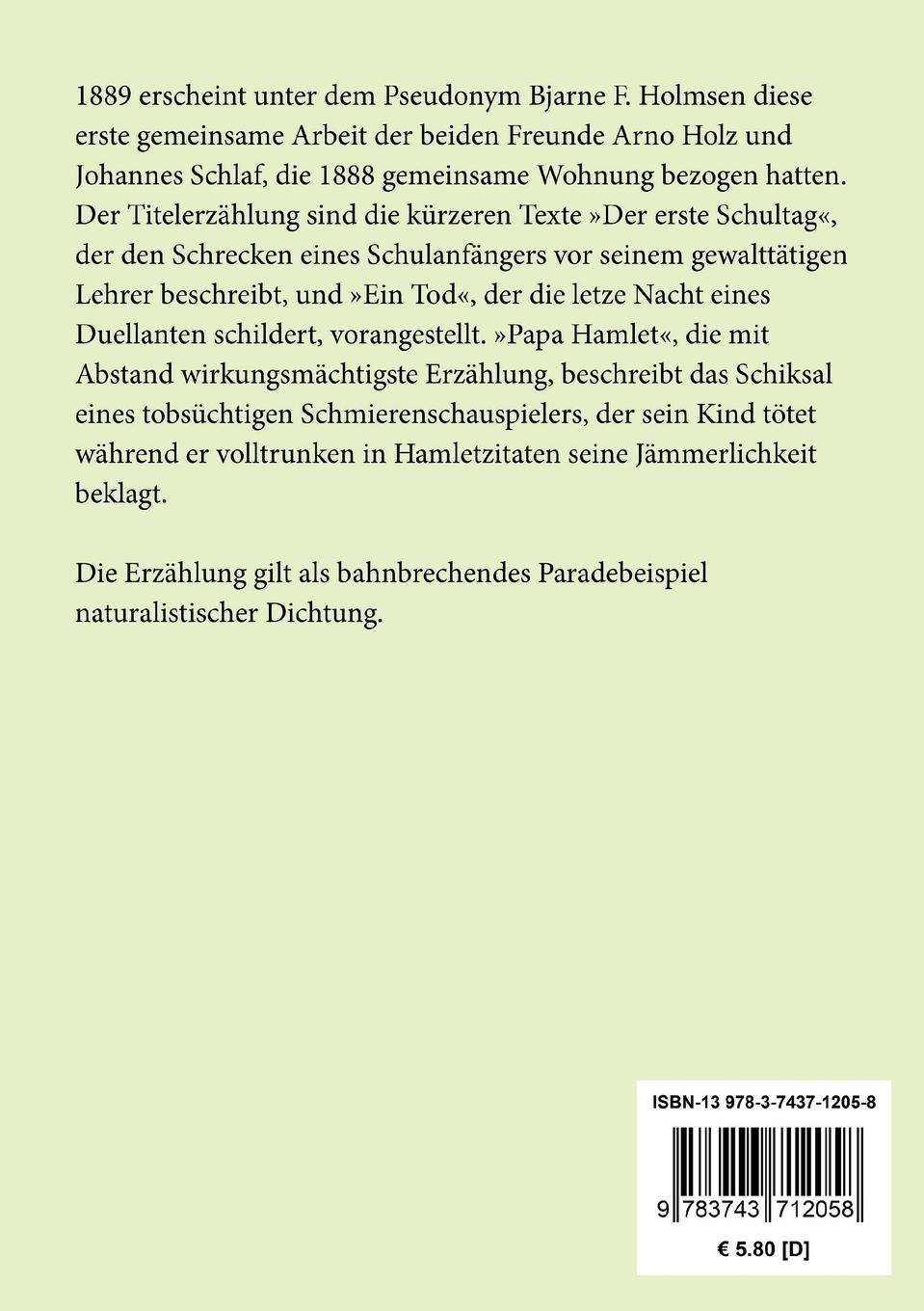 Rückseite: 9783743712058 | Papa Hamlet | Arno Holz (u. a.) | Taschenbuch | 104 S. | Deutsch