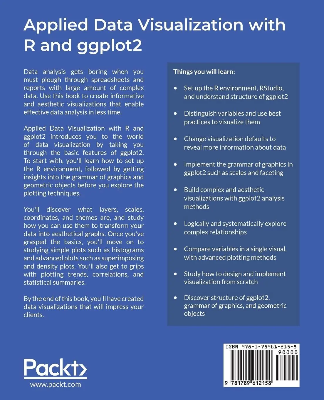 Rückseite: 9781789612158 | Applied Data Visualization with R and ggplot2 | Tania Moulik | Buch