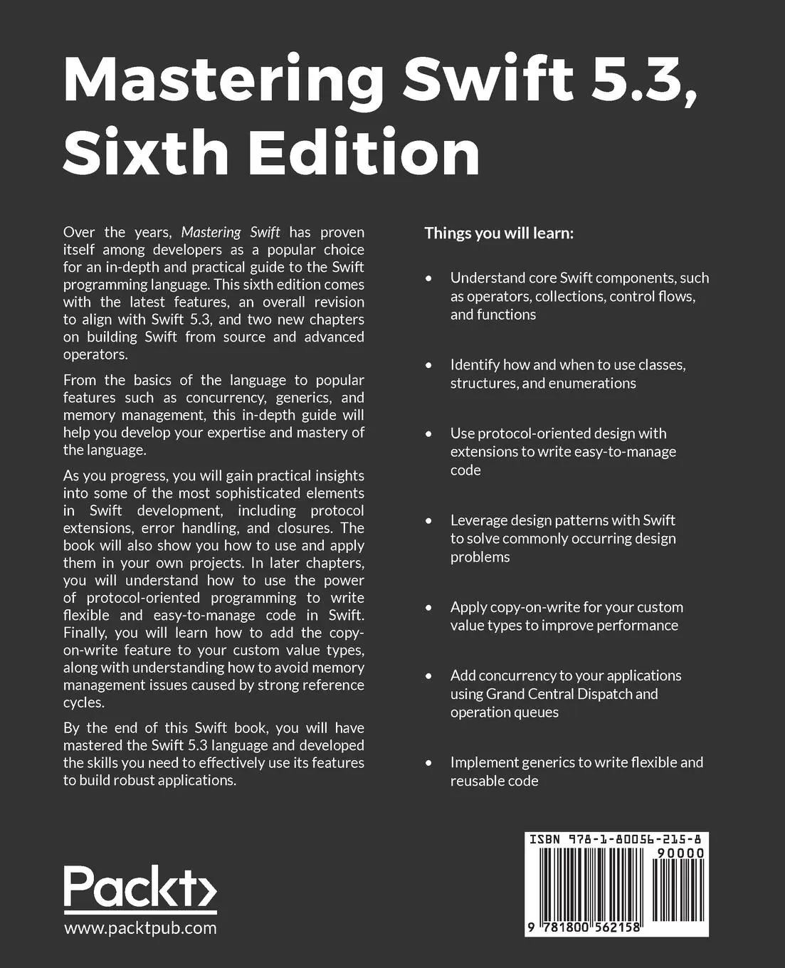 Rückseite: 9781800562158 | Mastering Swift 5.3 - Sixth Edition | Jon Hoffman | Taschenbuch | 2020