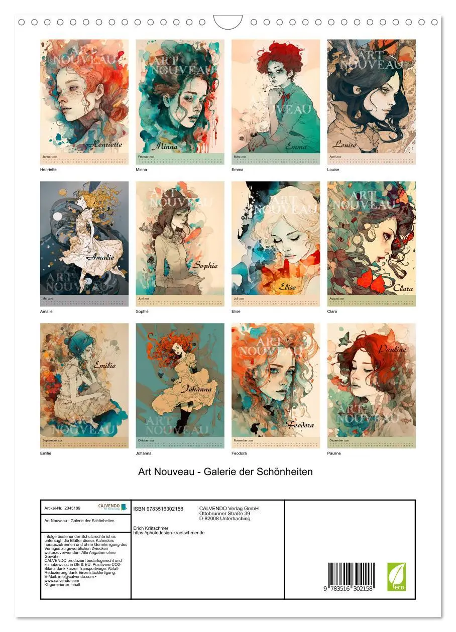 Bild: 9783516302158 | Art Nouveau - Galerie der Schönheiten (Wandkalender 2026 DIN A3...