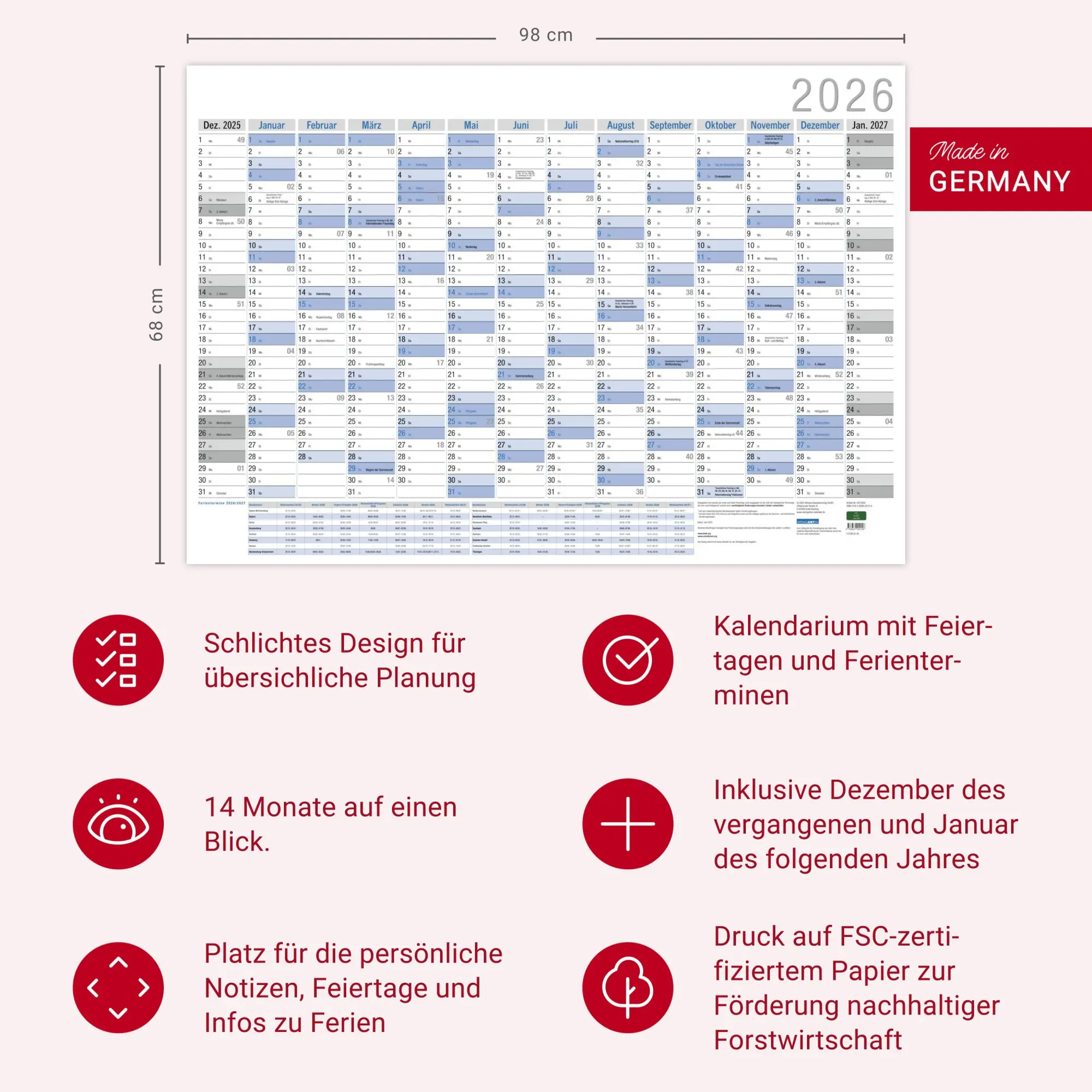 Bild: 9783839902158 | Wandplaner Neutral 2026 | Kalender | 1 S. | Deutsch | 2026