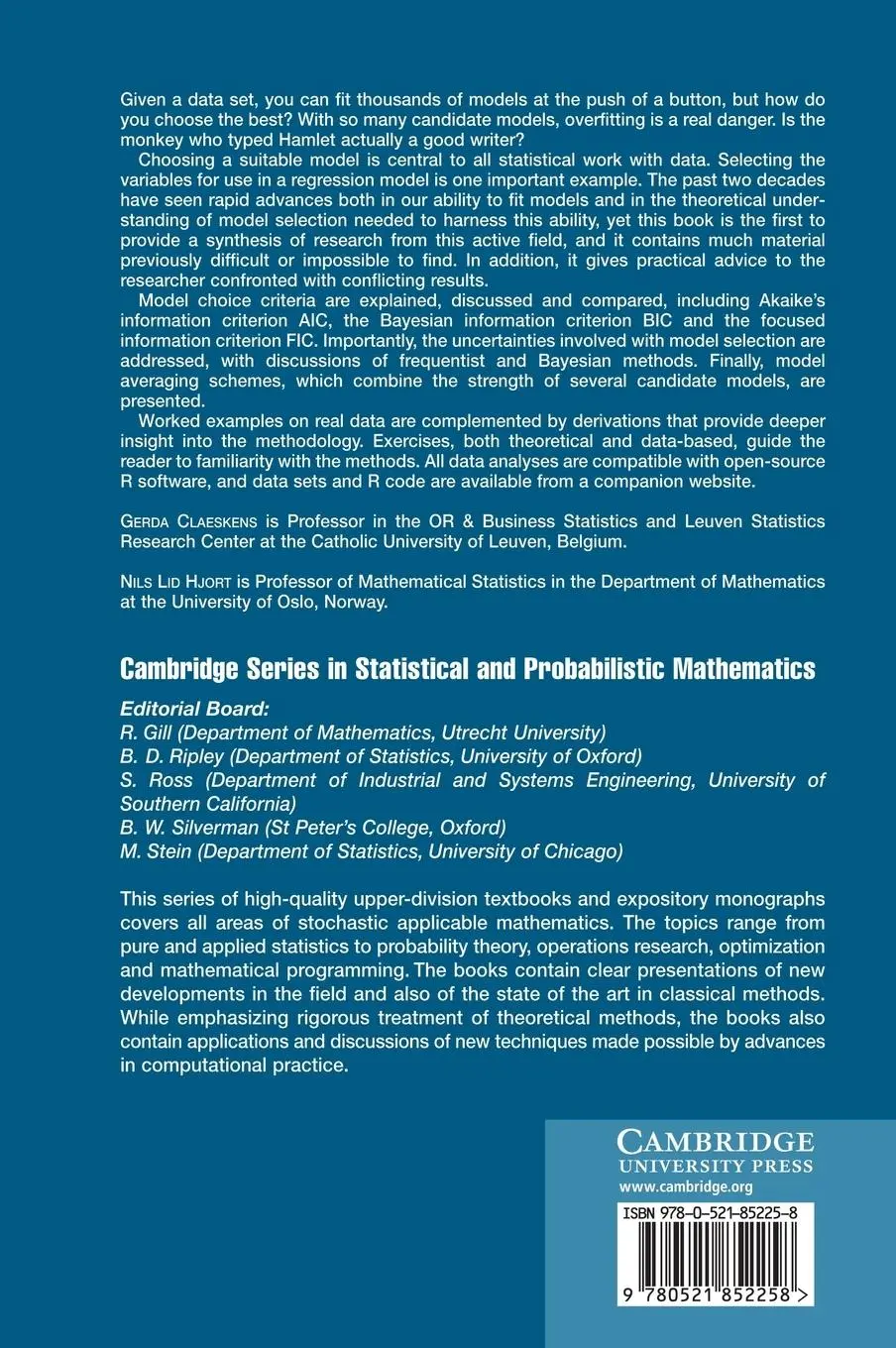 Rückseite: 9780521852258 | Model Selection and Model Averaging | Gerda Claeskens (u. a.) | Buch