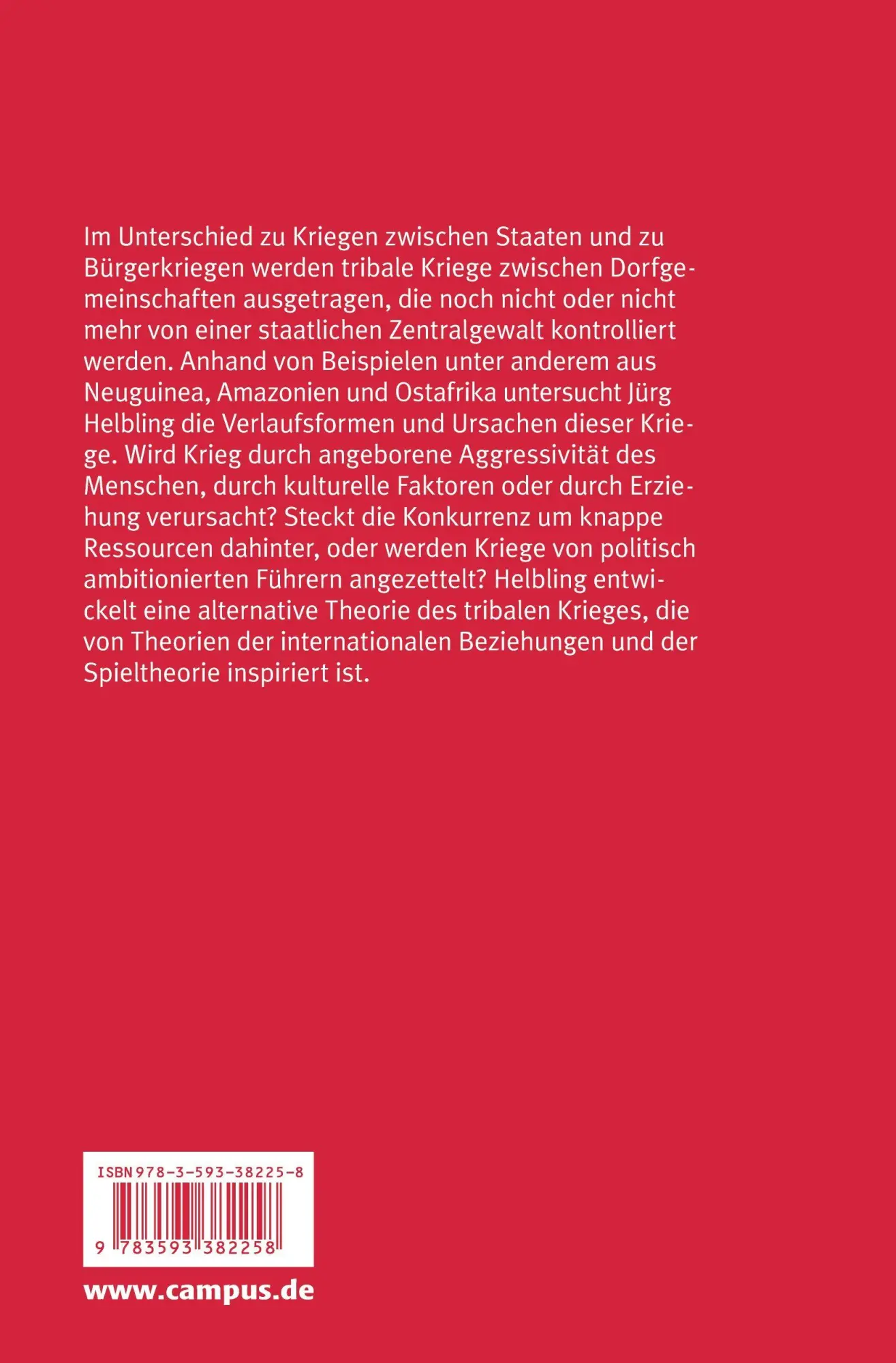 Rückseite: 9783593382258 | Tribale Kriege | Konflikte in Gesellschaften ohne Zentralgewalt | Buch