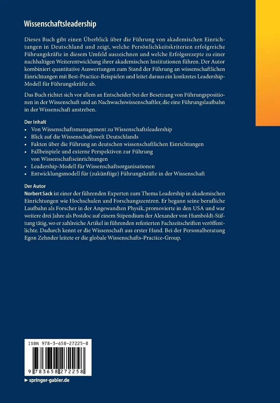 Rückseite: 9783658272258 | Wissenschaftsleadership | Norbert Sack | Taschenbuch | xx | Deutsch