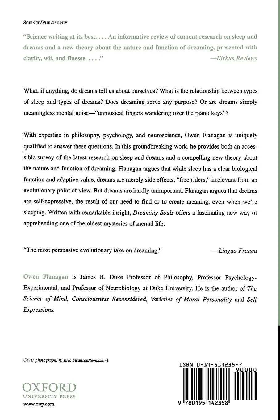Rückseite: 9780195142358 | Dreaming Souls | Sleep, Dreams and the Evolution of the Conscious Mind