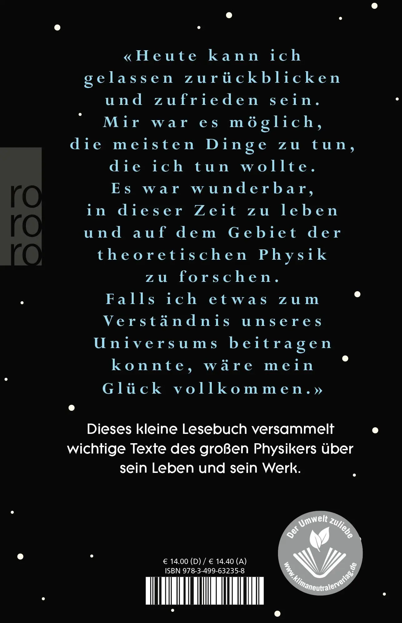 Rückseite: 9783499632358 | «Eine wunderbare Zeit zu leben» | Stephen Hawking | Buch | 144 S.