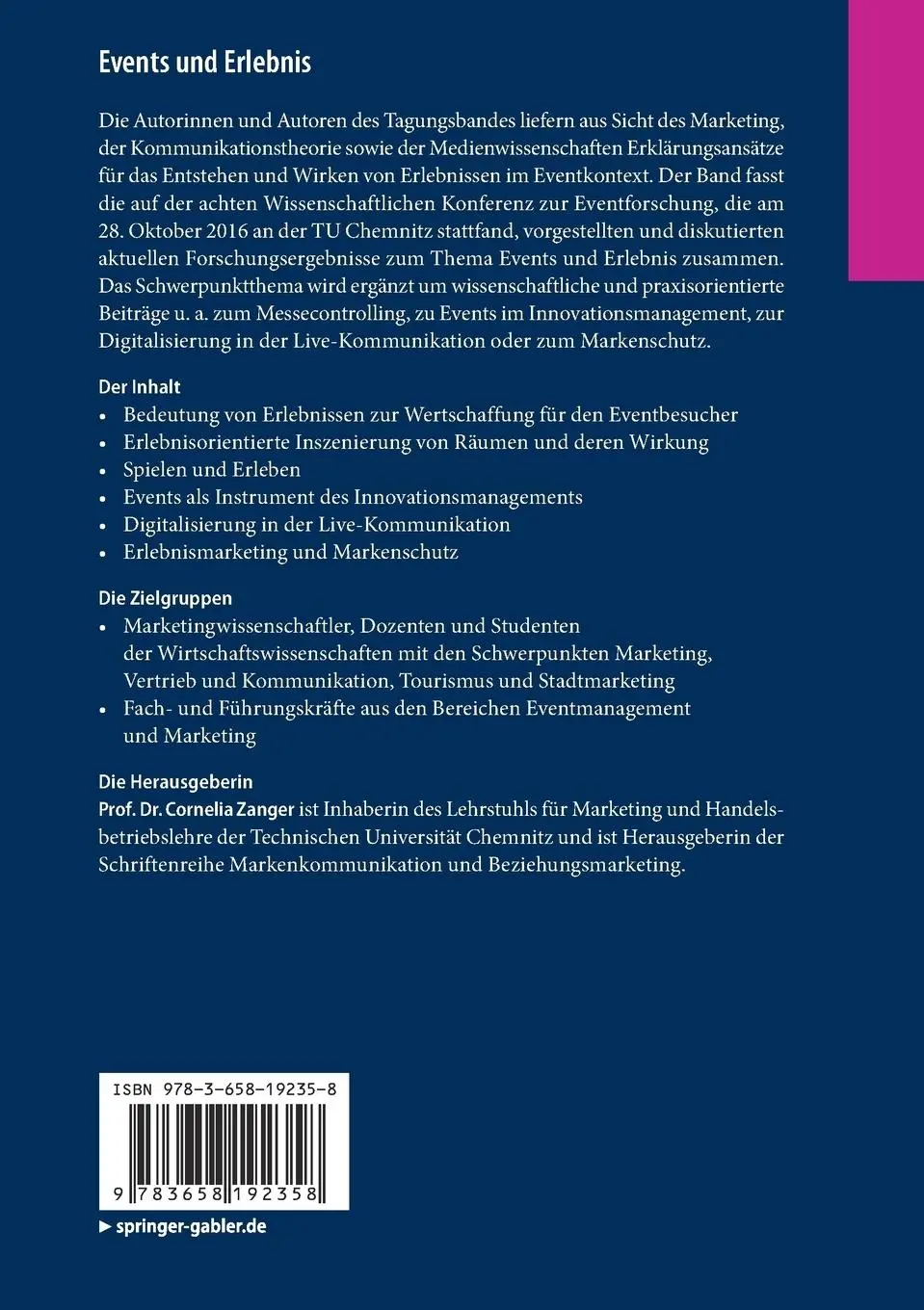 Rückseite: 9783658192358 | Events und Erlebnis | Stand und Perspektiven der Eventforschung | Buch