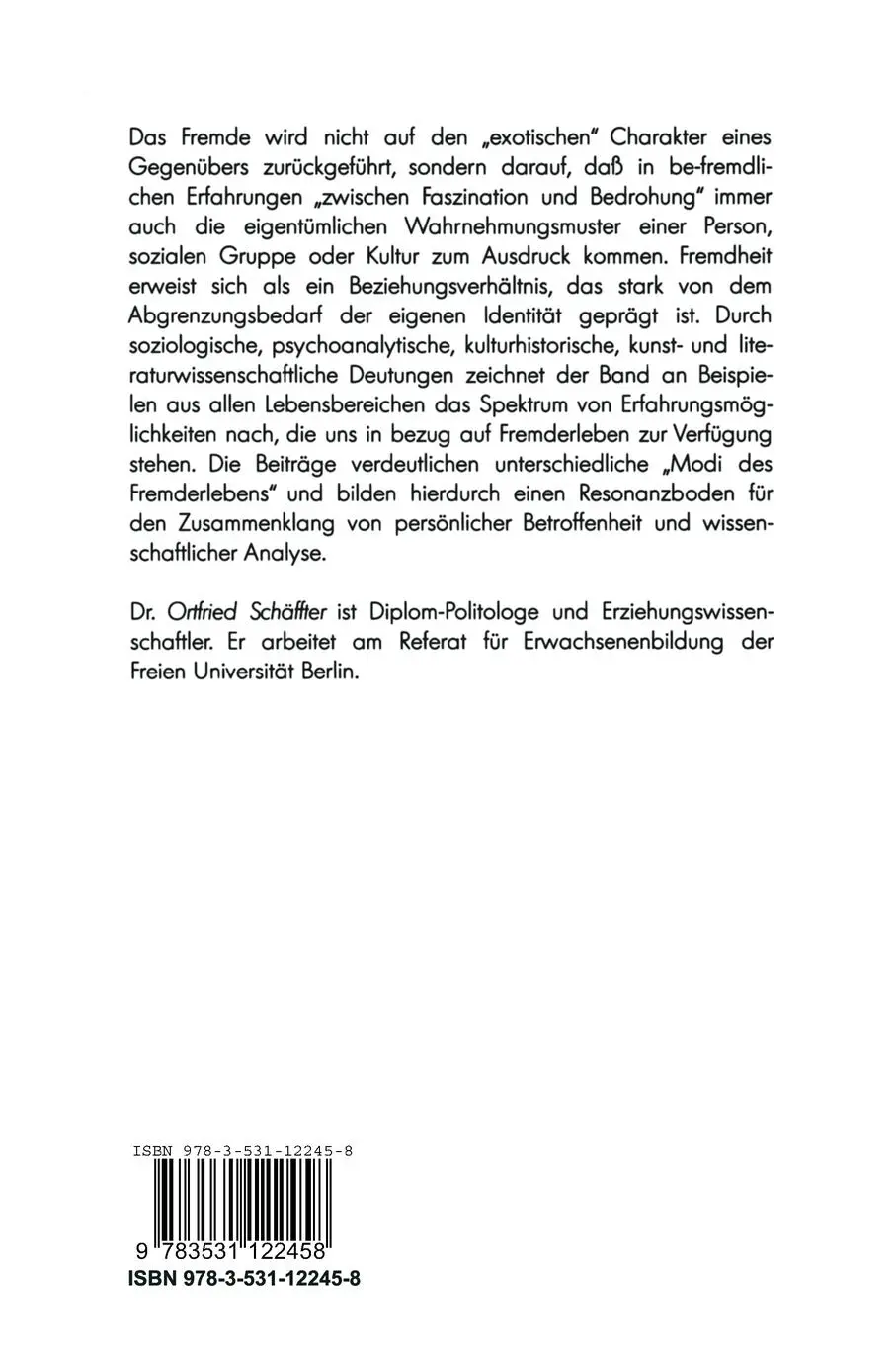 Rückseite: 9783531122458 | Das Fremde | Ortfried Schäffter | Taschenbuch | 240 S. | Deutsch