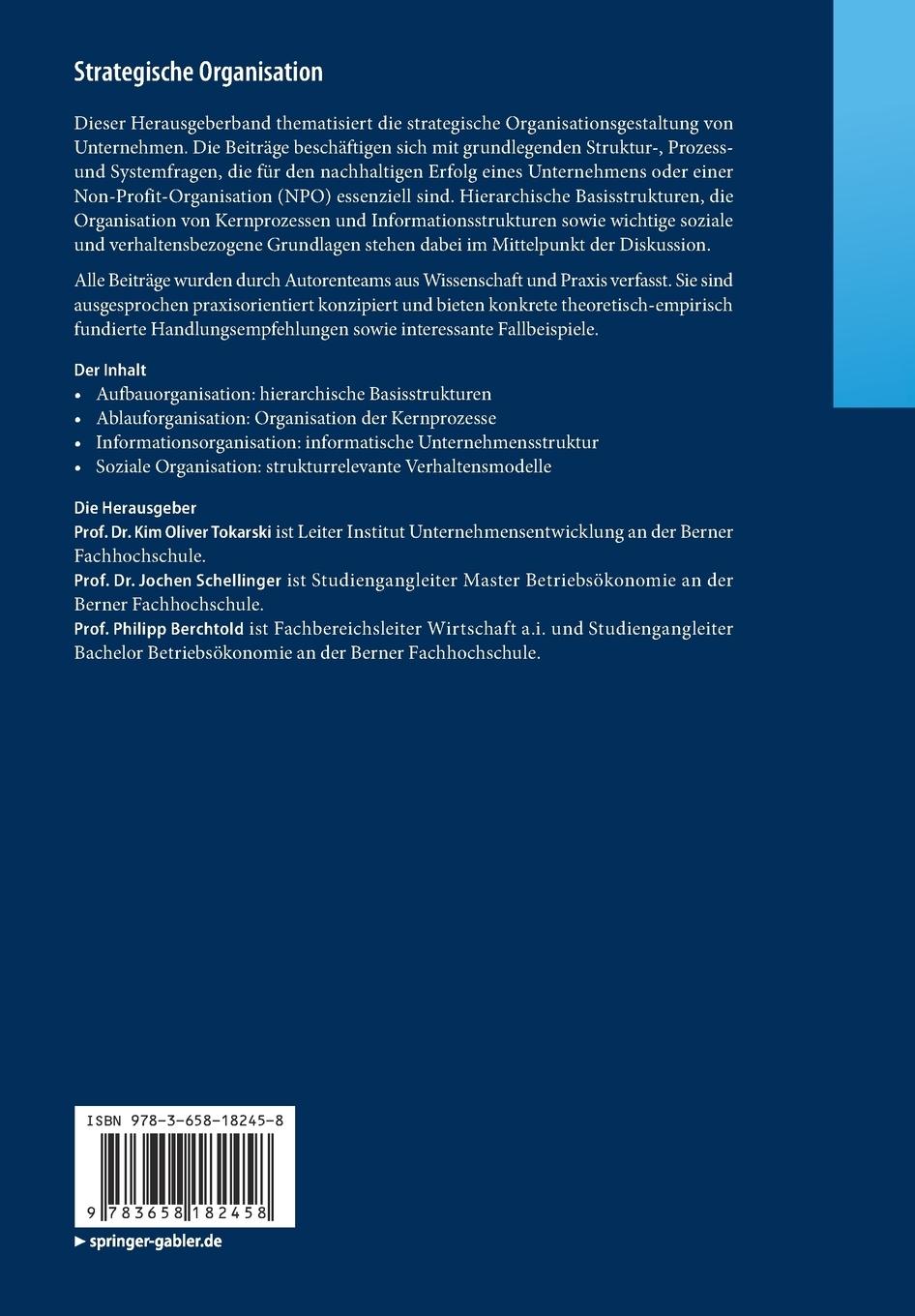 Rückseite: 9783658182458 | Strategische Organisation | Kim Oliver Tokarski (u. a.) | Taschenbuch