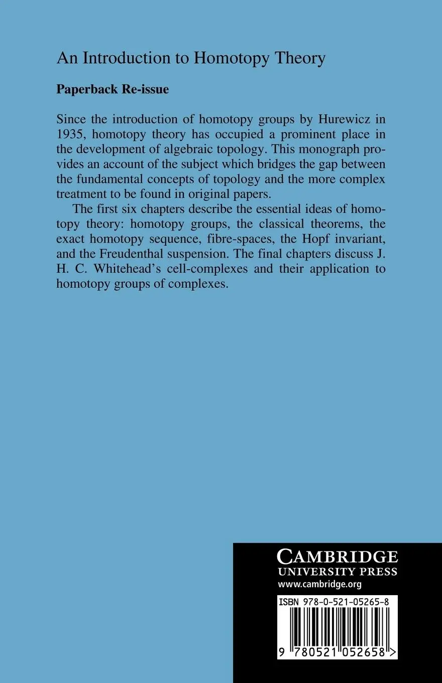 Rückseite: 9780521052658 | An Introduction to Homotopy Theory | Peter J. Hilton (u. a.) | Buch