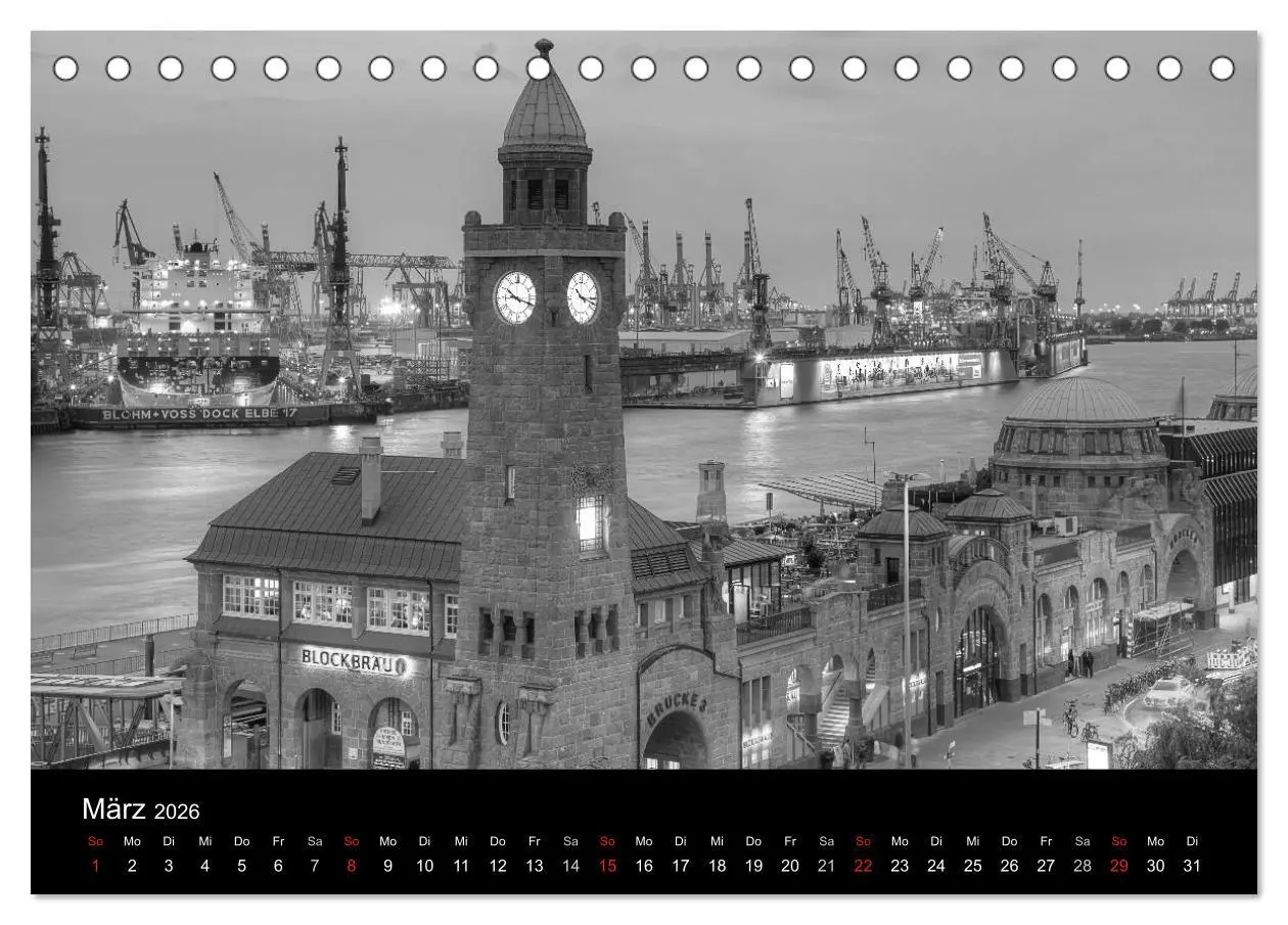 Bild: 9783516112658 | Hamburg monochrome Impressionen (Tischkalender 2026 DIN A5 quer),...