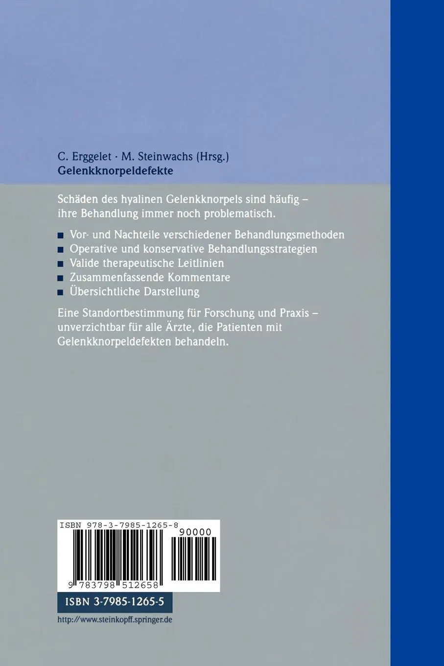 Rückseite: 9783798512658 | Gelenkknorpeldefekte | M. Steinwachs (u. a.) | Taschenbuch | x | 2001