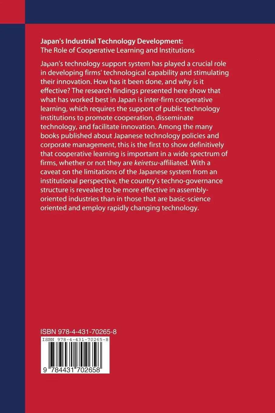 Rückseite: 9784431702658 | Japan's Industrial Technology Development | Yoshitaka Okada | Buch