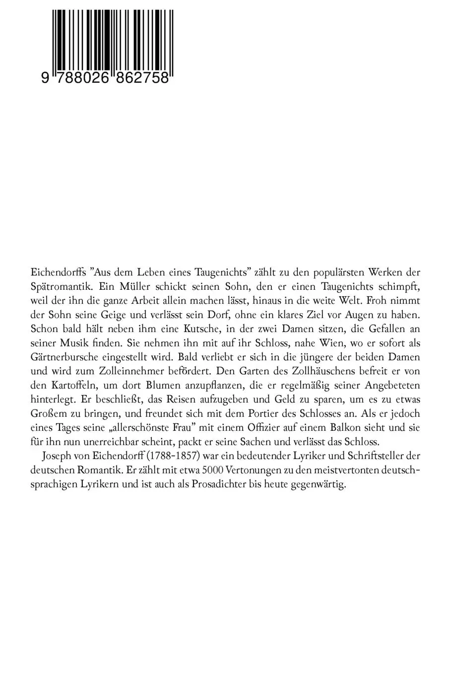 Rückseite: 9788026862758 | Aus dem Leben eines Taugenichts | Ein Klassiker der deutschen Romantik