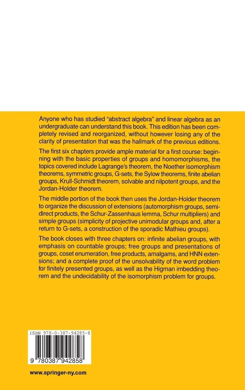 Rückseite: 9780387942858 | An Introduction to the Theory of Groups | Joseph J. Rotman | Buch
