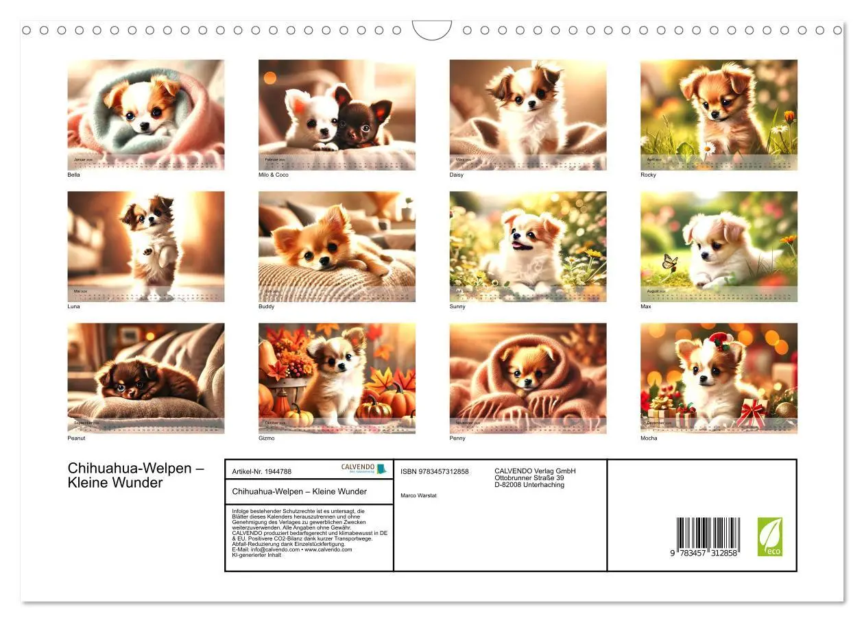 Bild: 9783457312858 | Chihuahua-Welpen - Kleine Wunder (Wandkalender 2026 DIN A3 quer),...