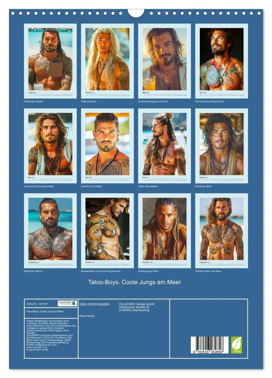 Bild: 9783516262858 | Tattoo-Boys. Coole Jungs am Meer (Wandkalender 2026 DIN A3 hoch),...