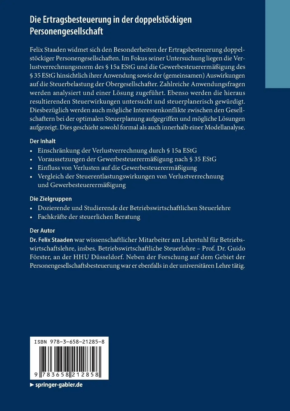 Rückseite: 9783658212858 | Die Ertragsbesteuerung in der doppelstöckigen Personengesellschaft