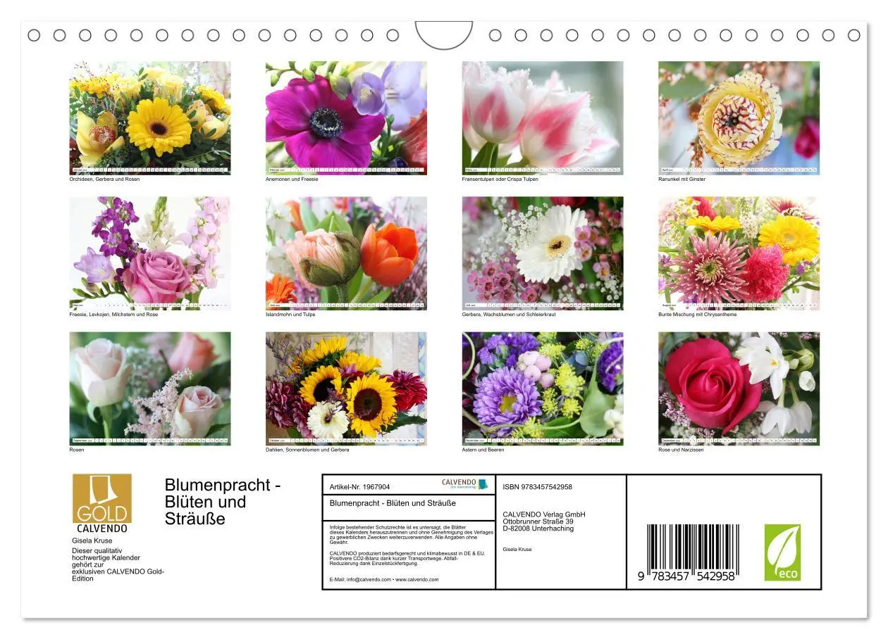 Bild: 9783457542958 | Blumenpracht - Blüten und Sträuße (Wandkalender 2026 DIN A4 quer),...