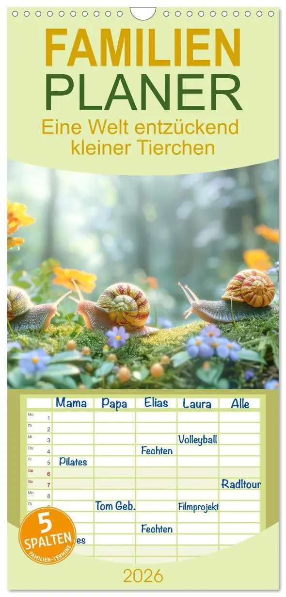 Cover: 9783516492958 | Familienplaner 2026 - Eine Welt entzückend kleiner Tierchen mit 5...