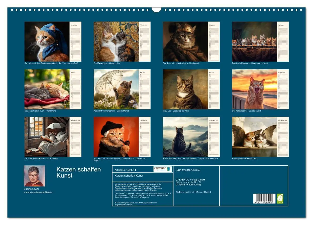 Bild: 9783457363058 | Katzen schaffen Kunst (Wandkalender 2026 DIN A2 quer), CALVENDO...