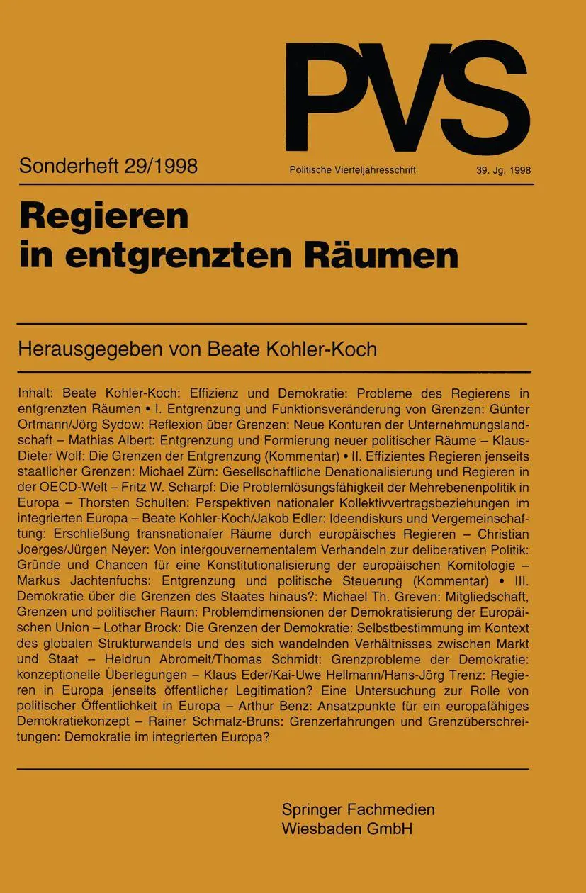 Politische Vierteljahresschrift (PVS), Sonderh.29, Regieren in entgrenzten Räumen (Politische Vierteljahresschrift Sonderhefte)