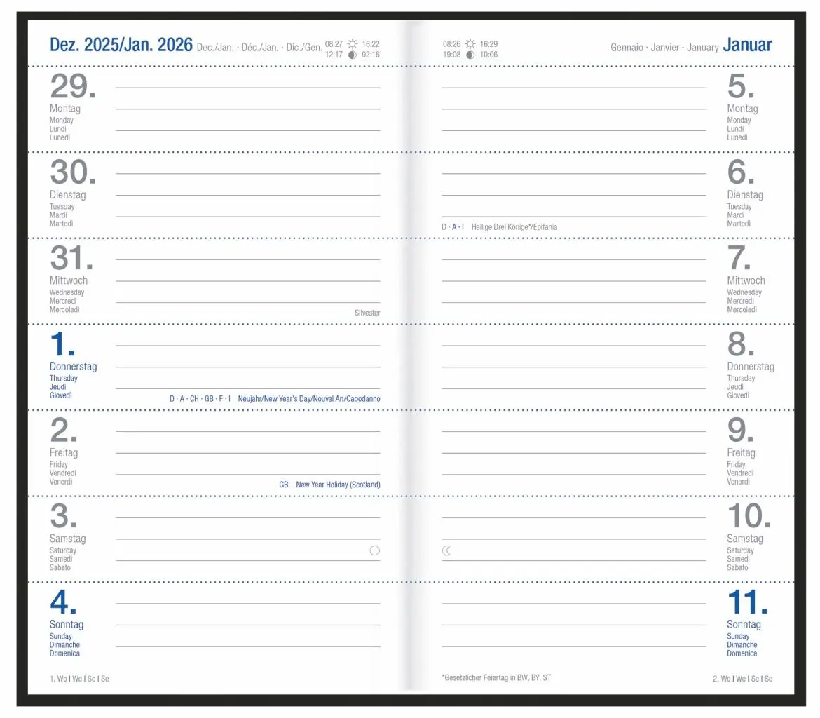 Bild: 9783756413058 | Wochen-Taschenkalender, schwarz 2026 | Heye | Buch | Bürokalender Heye