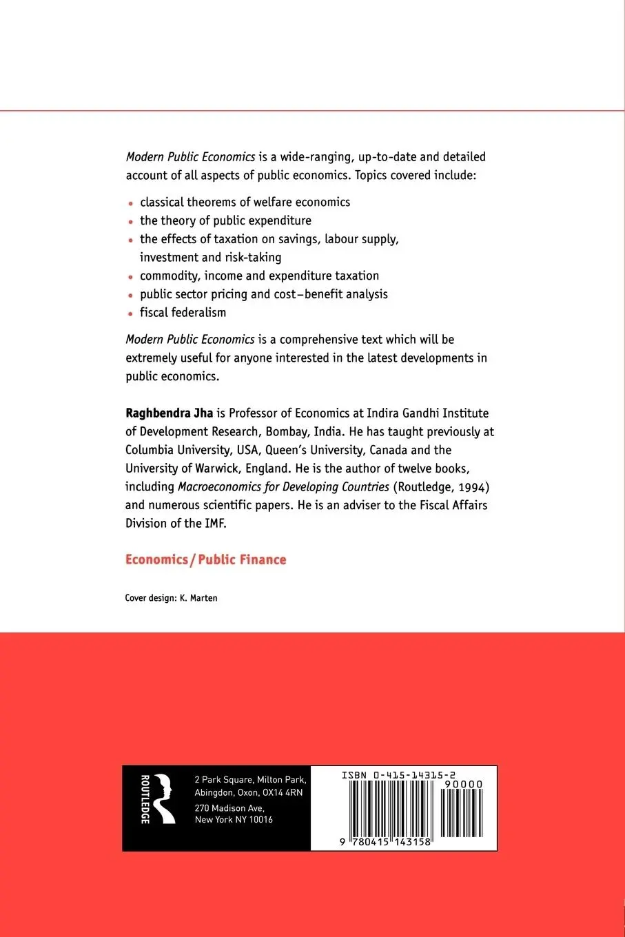 Rückseite: 9780415143158 | Modern Public Economics | Raghbendra Jha | Taschenbuch | Englisch