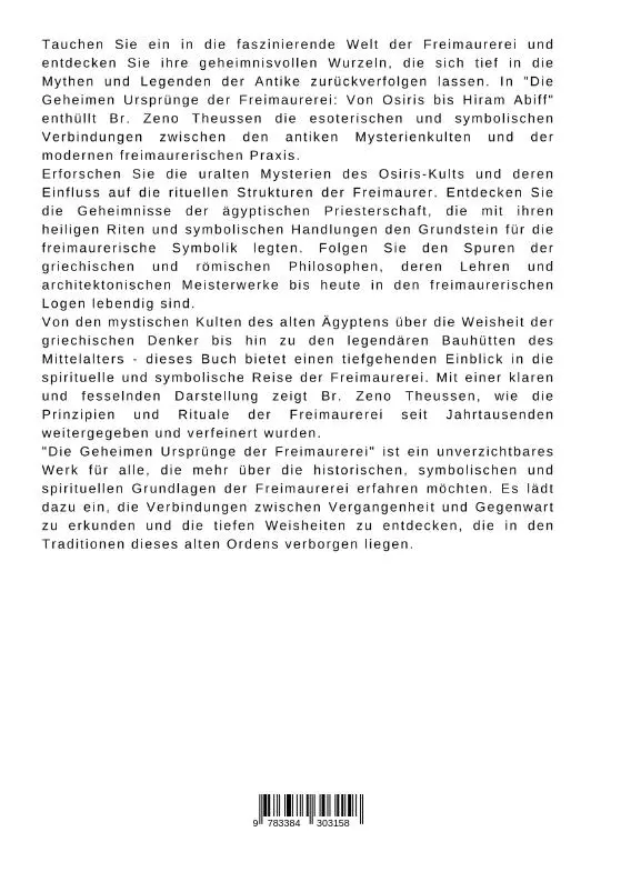 Rückseite: 9783384303158 | Die Geheimen Ursprünge der Freimaurerei | Von Osiris bis Hiram Abiff