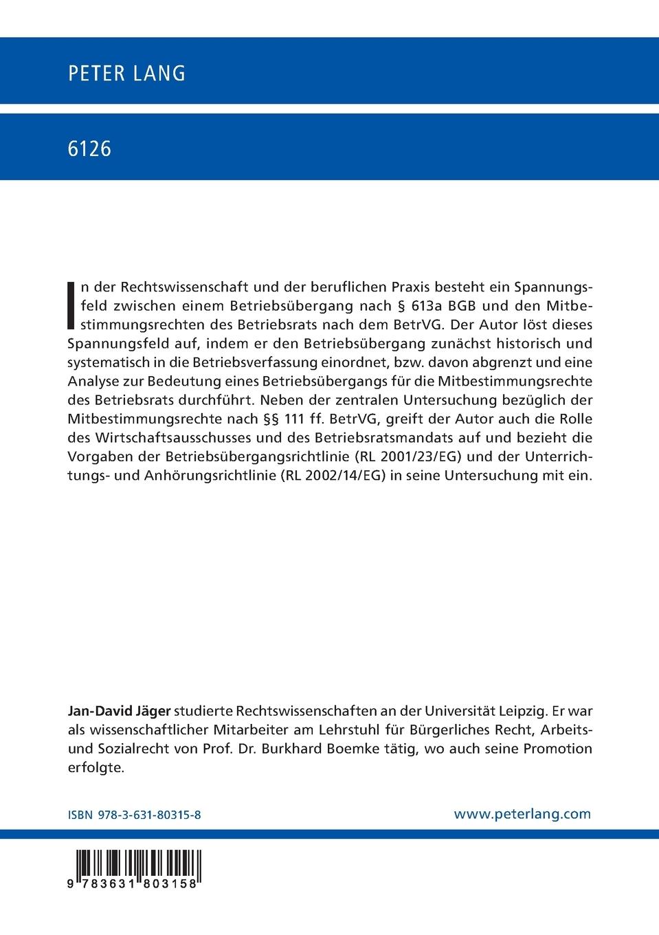 Rückseite: 9783631803158 | Mitbestimmungsrechte nach dem Betriebsverfassungsgesetz beim...