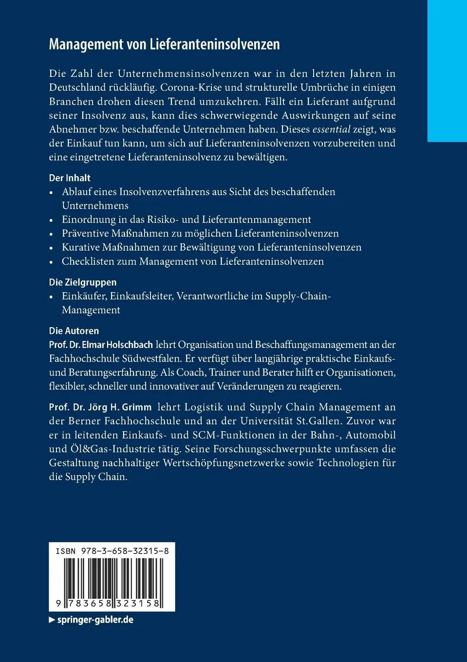 Rückseite: 9783658323158 | Management von Lieferanteninsolvenzen | Elmar Holschbach (u. a.) | x