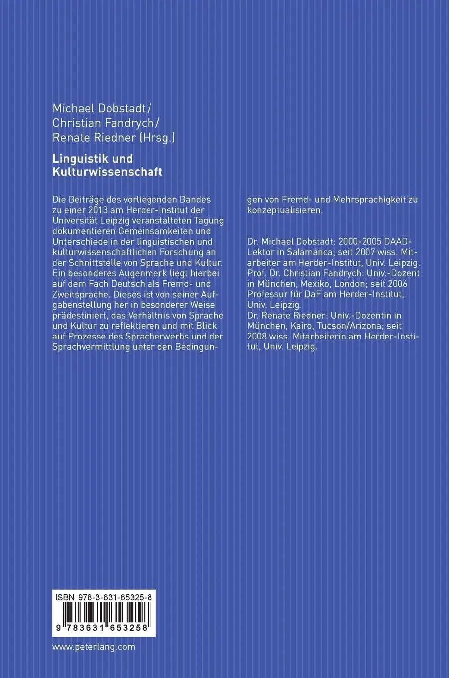 Rückseite: 9783631653258 | Linguistik und Kulturwissenschaft | Michael Dobstadt (u. a.) | Buch
