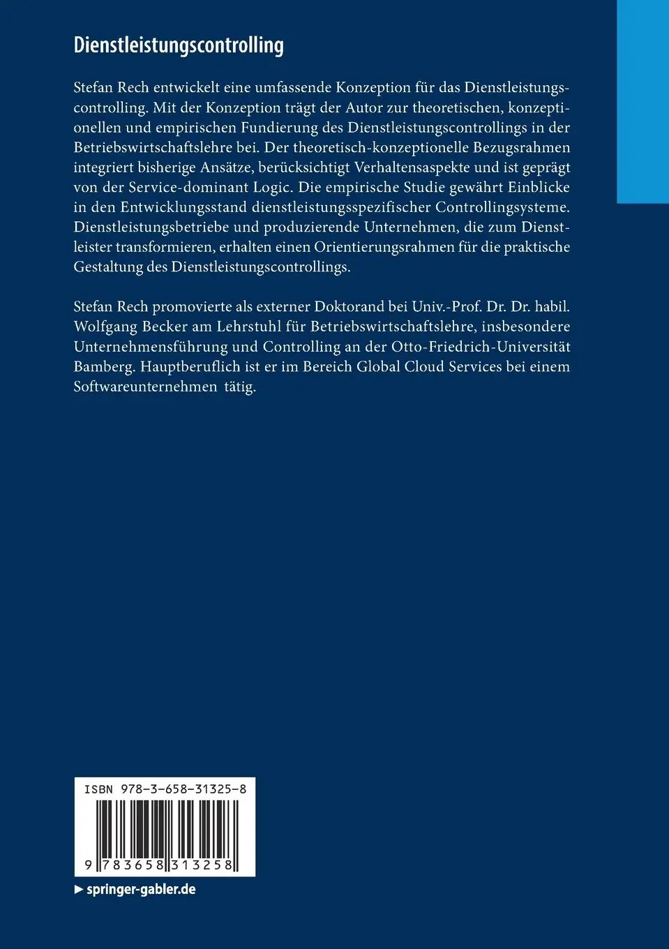 Rückseite: 9783658313258 | Dienstleistungscontrolling | Stefan Rech | Taschenbuch | xxiv | 2020