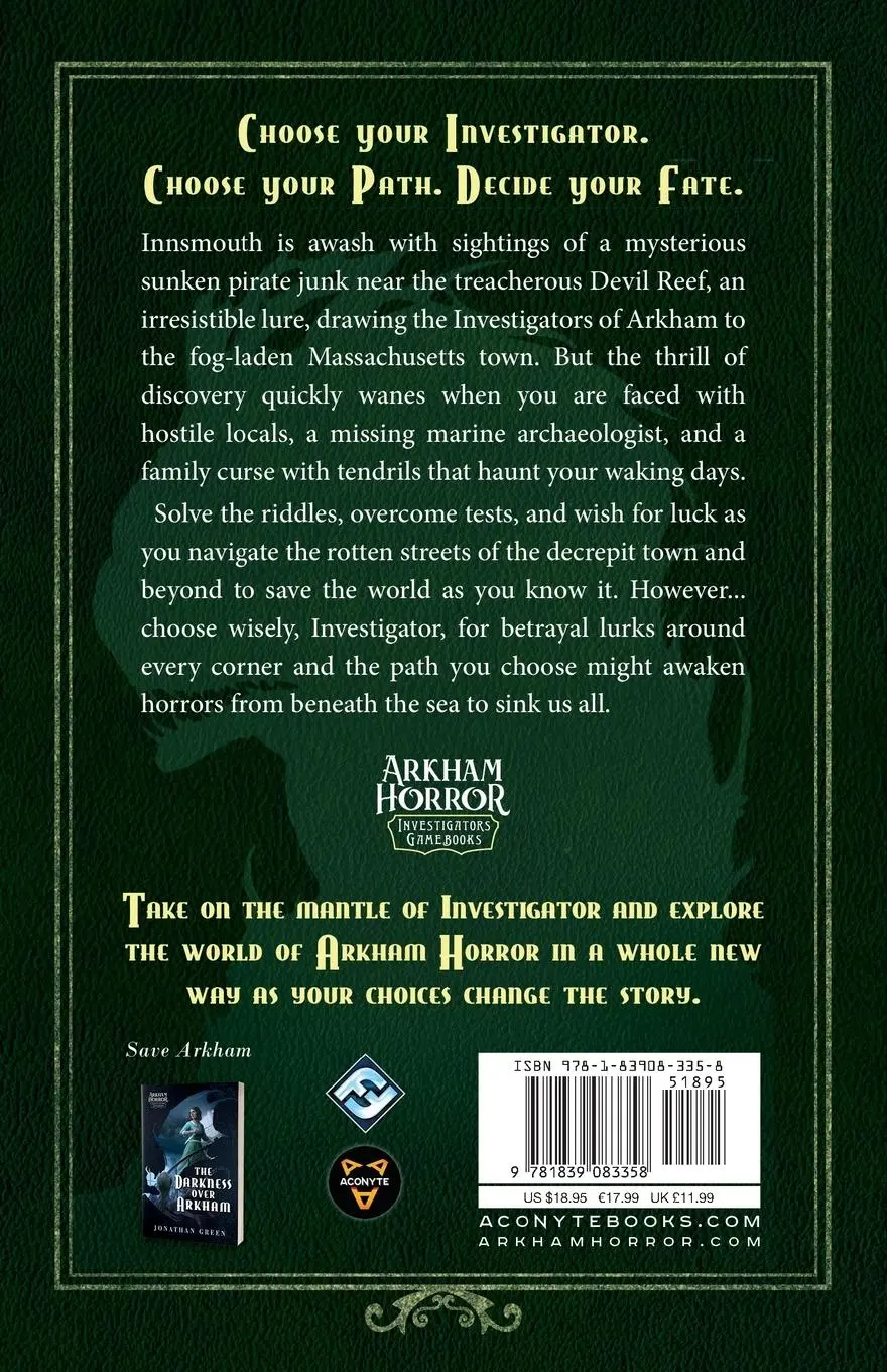 Rückseite: 9781839083358 | The Tides of Innsmouth | An Arkham Horror Investigators Gamebook