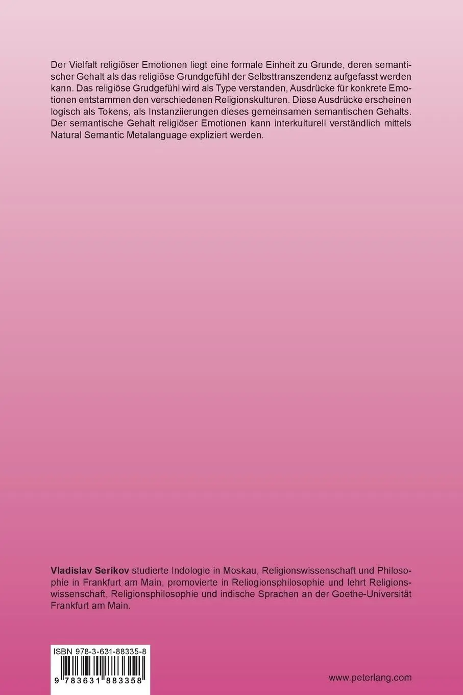 Rückseite: 9783631883358 | Artikulierbarkeit und Motivationskraft religiöser Gefühle | Serikov