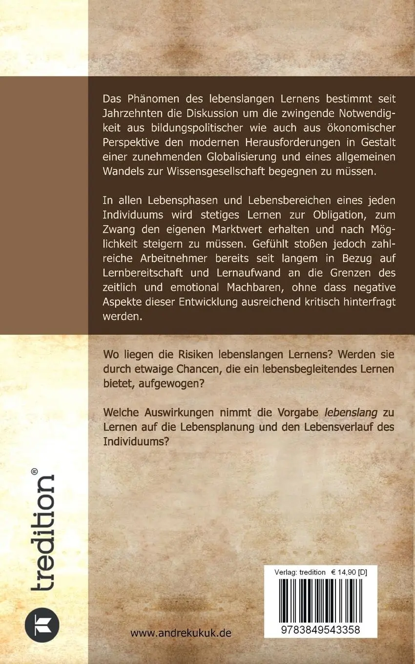 Rückseite: 9783849543358 | Lebenslanges Lernen zwischen Notwendigkeit und Chance | André Kukuk