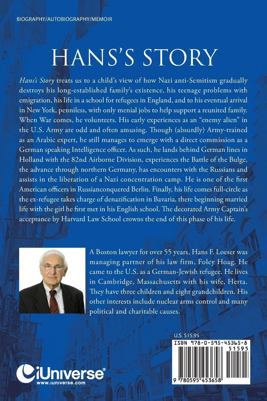 Rückseite: 9780595453658 | Hans's Story | A Boston Lawyer's Tumultous Early Years | Loeser | Buch