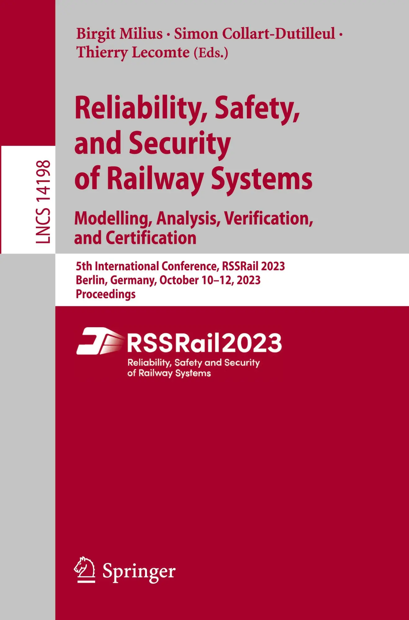 Cover: 9783031433658 | Reliability, Safety, and Security of Railway Systems. Modelling,...