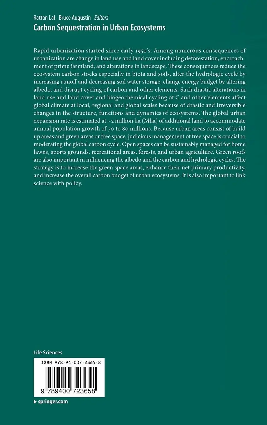 Rückseite: 9789400723658 | Carbon Sequestration in Urban Ecosystems | Bruce Augustin (u. a.)