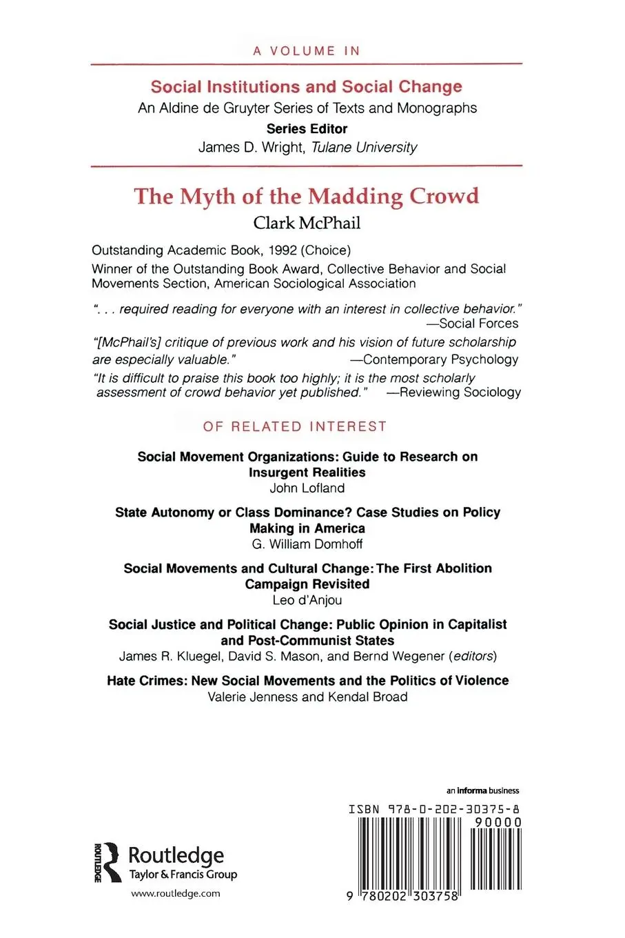 Rückseite: 9780202303758 | The Myth of the Madding Crowd | Clark McPhail | Taschenbuch | Englisch