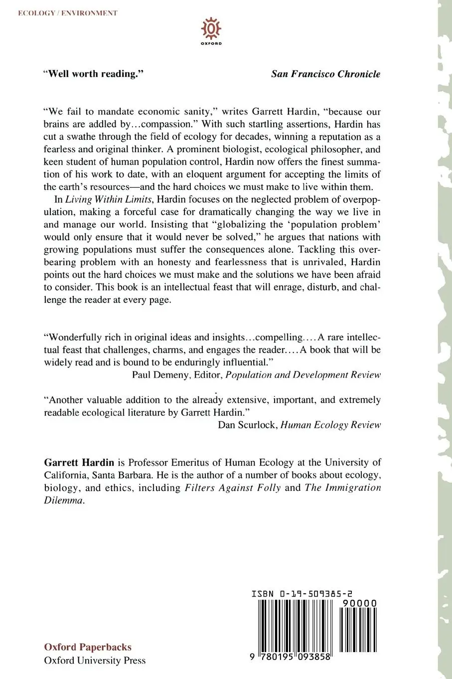 Rückseite: 9780195093858 | Living Within Limits | Garrett Hardin (u. a.) | Taschenbuch | Englisch