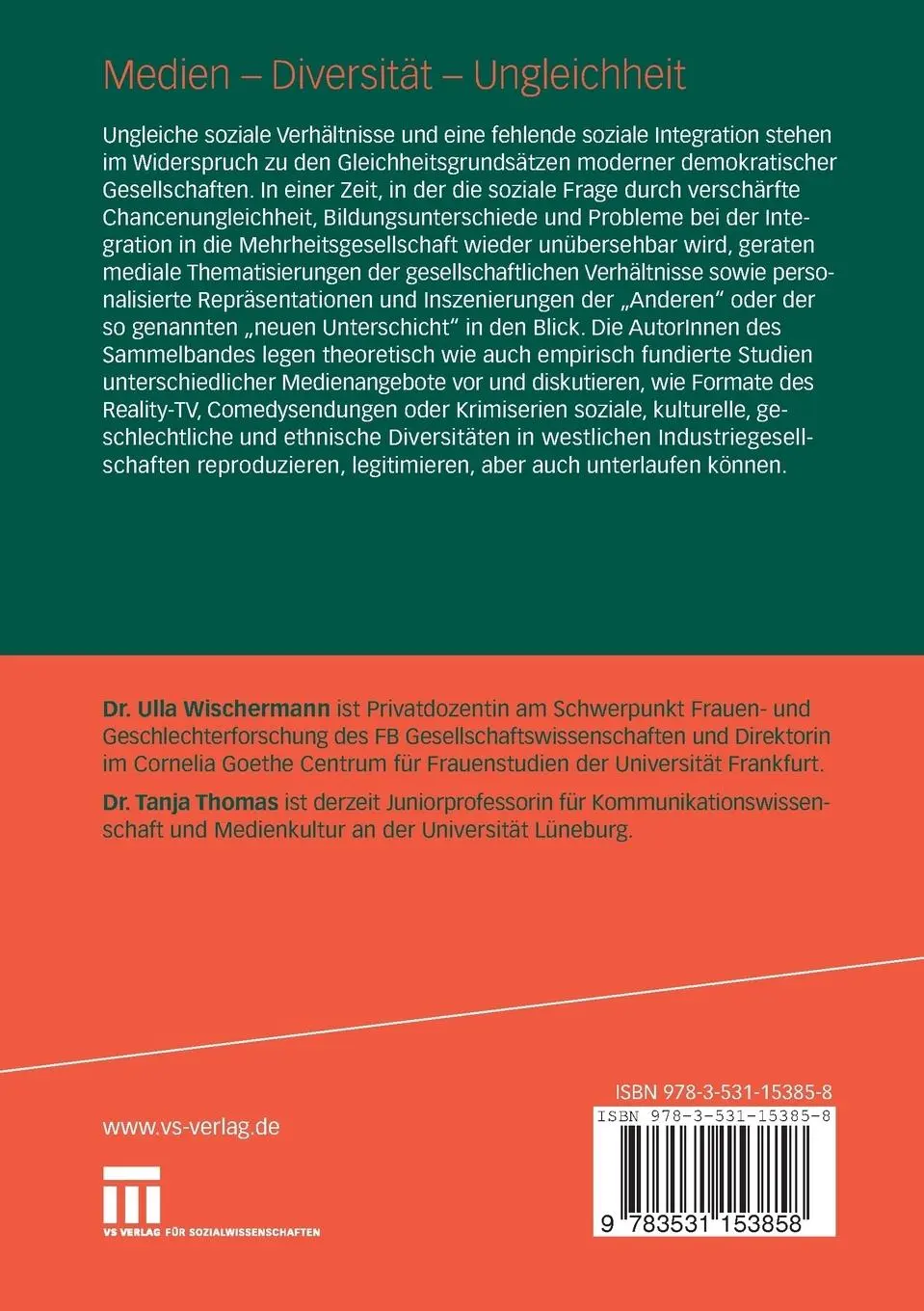 Rückseite: 9783531153858 | Medien - Diversität - Ungleichheit | Tanja Thomas (u. a.) | Buch