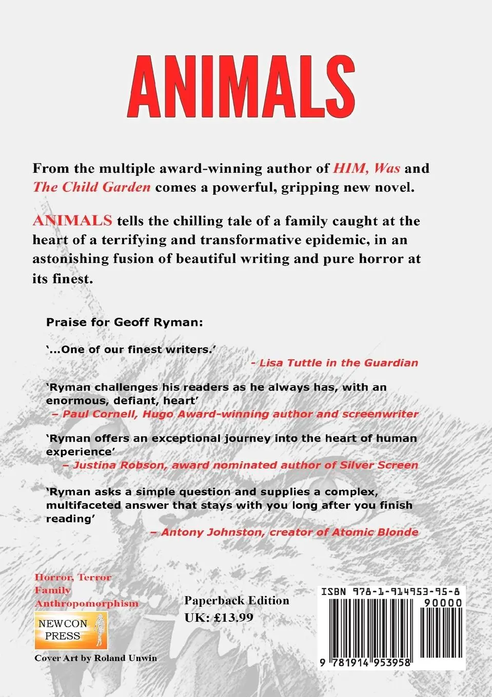 Rückseite: 9781914953958 | ANIMALS | Geoff Ryman | Taschenbuch | Englisch | 2025 | NewCon Press