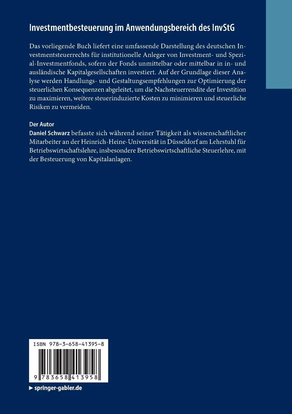 Rückseite: 9783658413958 | Investmentbesteuerung im Anwendungsbereich des InvStG | Daniel Schwarz