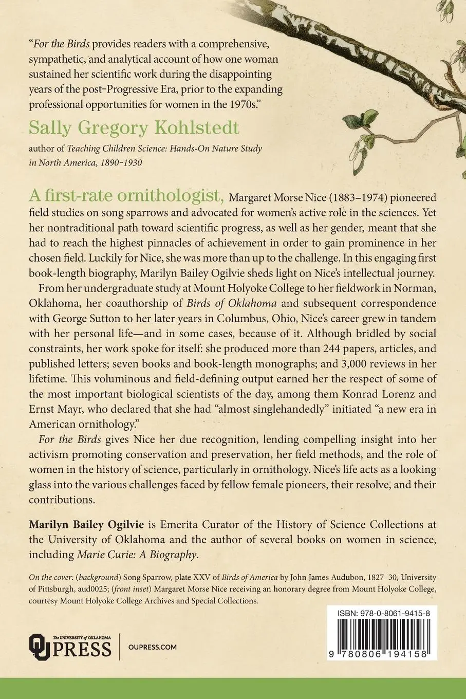 Rückseite: 9780806194158 | For the Birds | American Ornithologist Margaret Morse Nice | Ogilvie