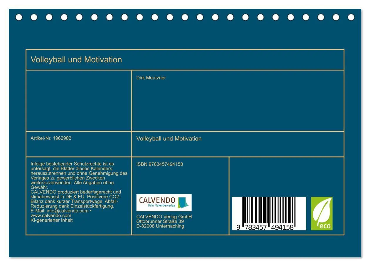 Bild: 9783457494158 | Volleyball und Motivation (Tischkalender 2026 DIN A5 quer),...