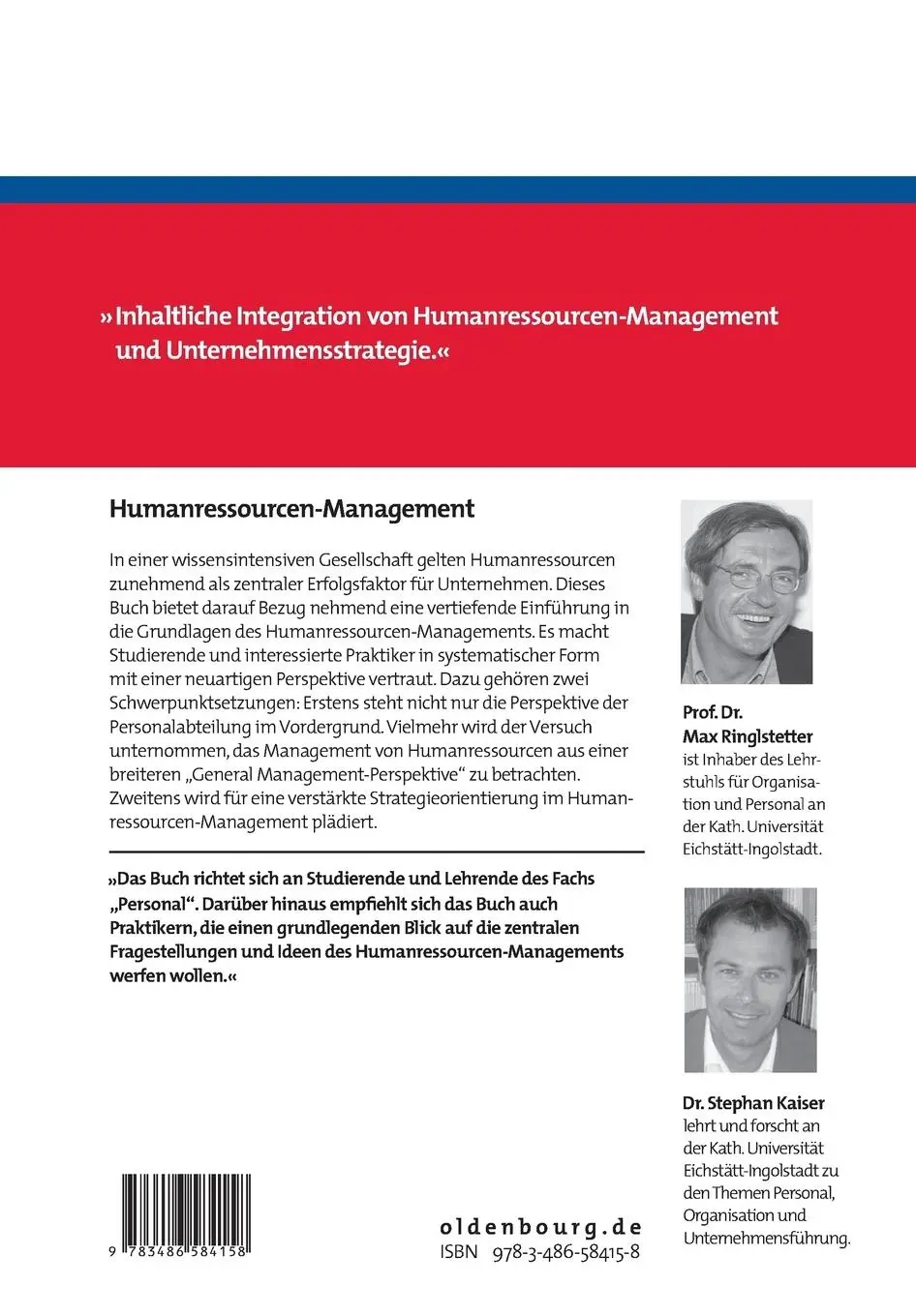 Rückseite: 9783486584158 | Humanressourcen-Management | Stephan Kaiser (u. a.) | Taschenbuch | XI